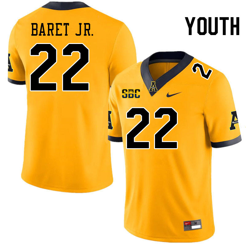 Youth #22 Franklin Baret Jr. Appalachian State Mountaineers College Football Jerseys Stitched-Gold